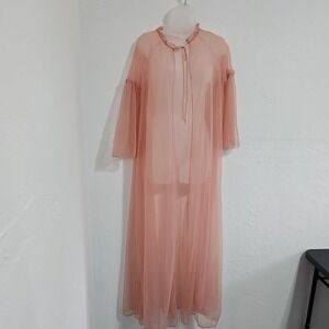 Vtg Peignoir Long Sheer Chiffon Coquette Romantic Sz Small Grandmacore Sexy Robe
